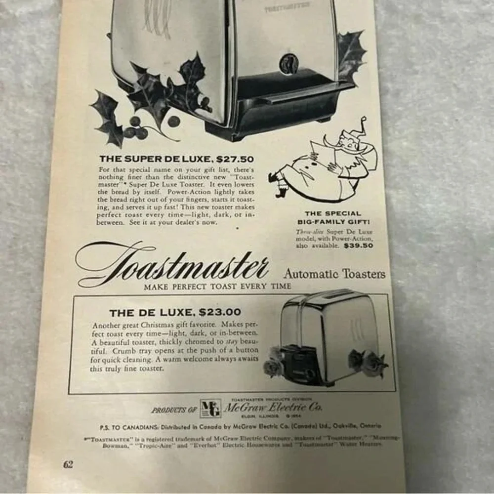 1954 Toastmaster McGraw Electric Co Elgin IL Original Vintage Print Ad